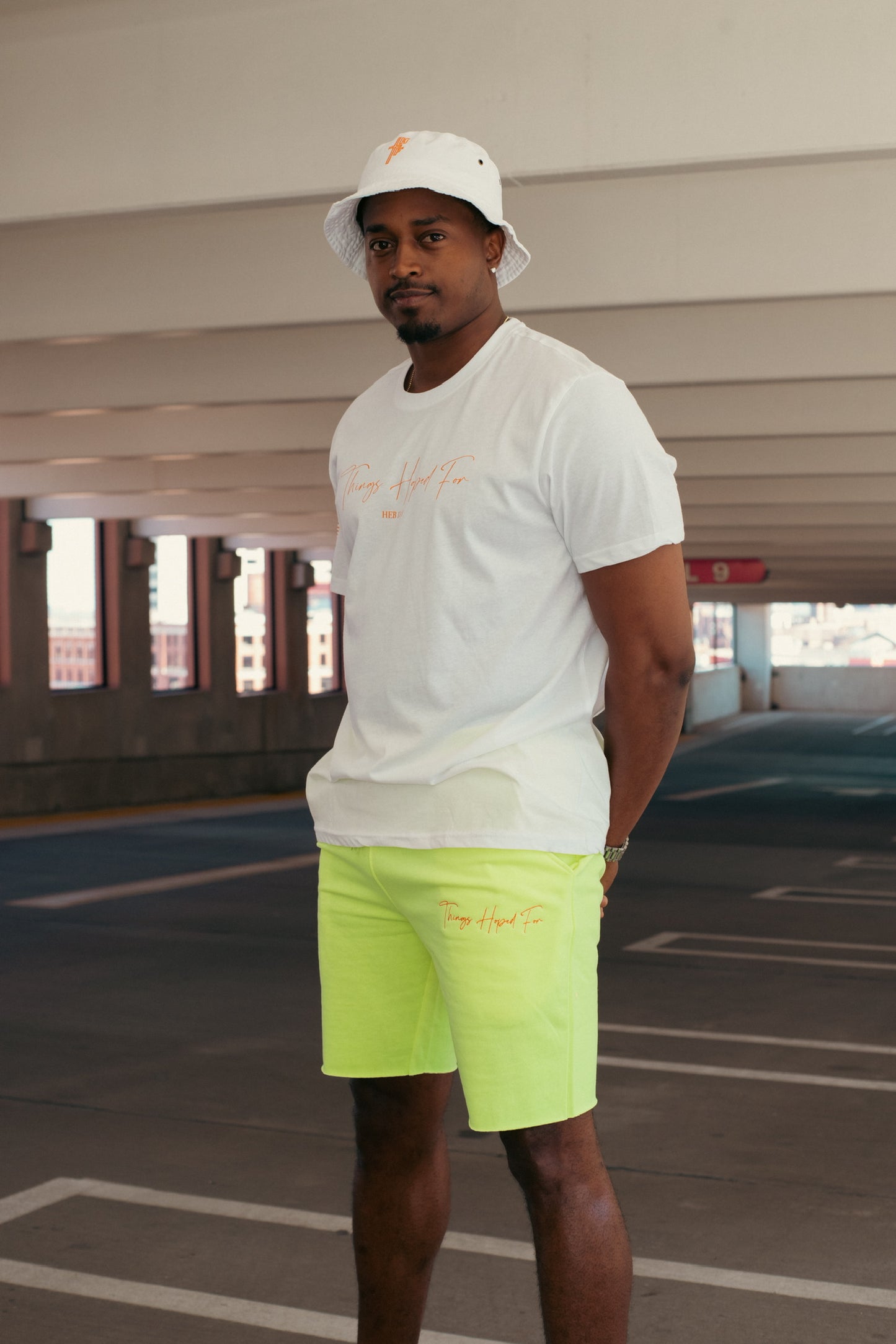 WHITE SHORT-SLEEVED SHIRT - SAFETY ORANGE