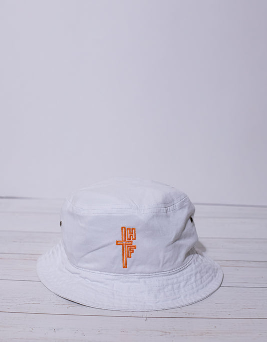 WHITE BUCKET HAT - SAFETY ORANGE