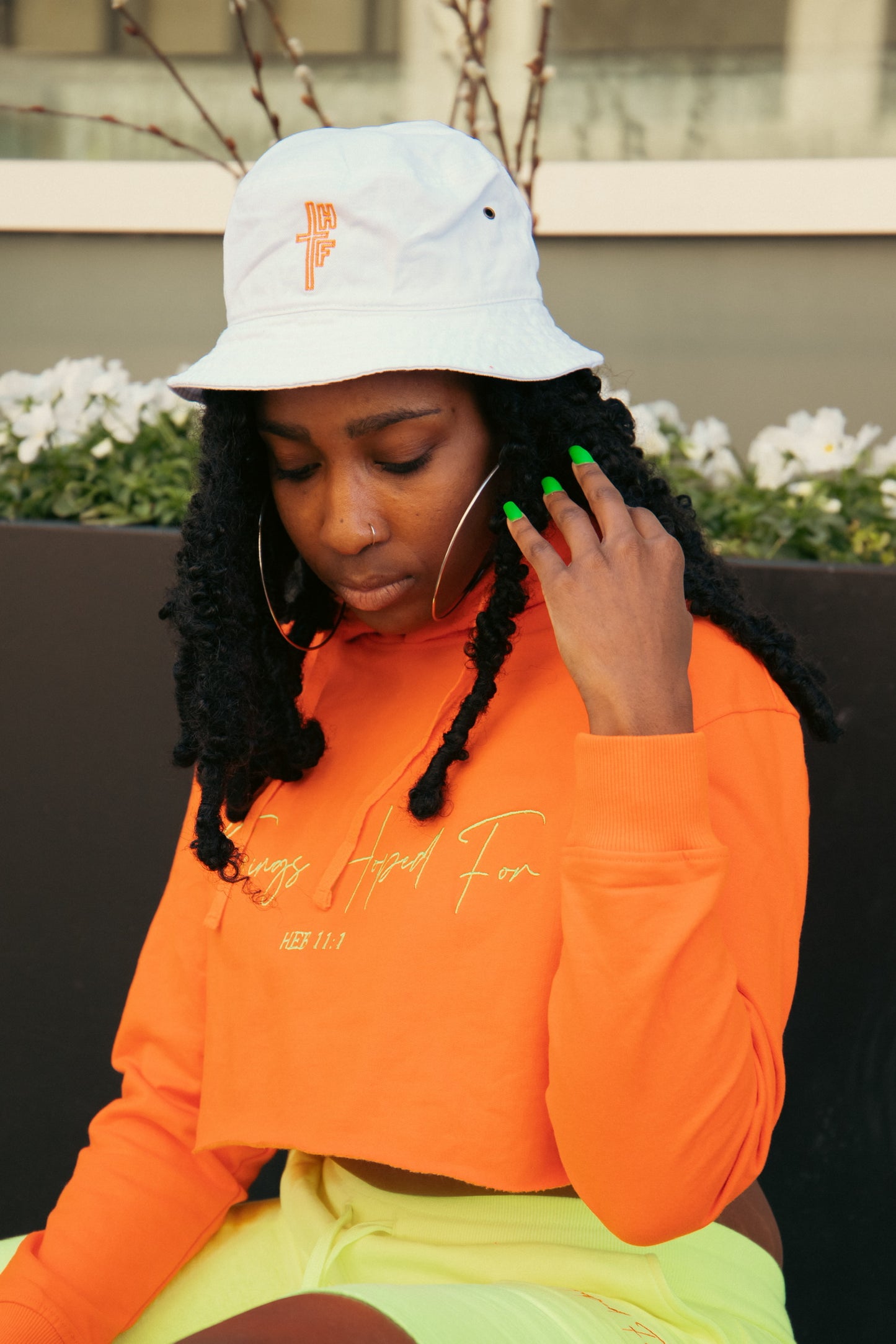 WHITE BUCKET HAT - SAFETY ORANGE