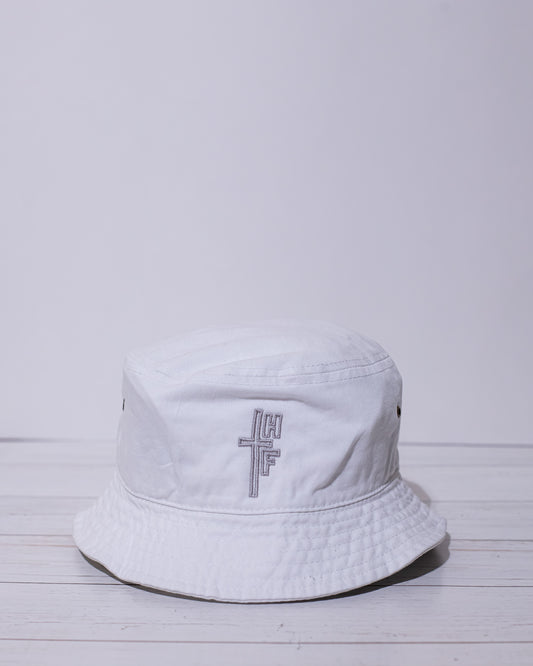 WHITE BUCKET HAT - COOL GRAY