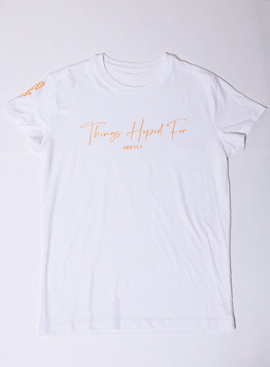 WHITE SHORT-SLEEVED SHIRT - SAFETY ORANGE